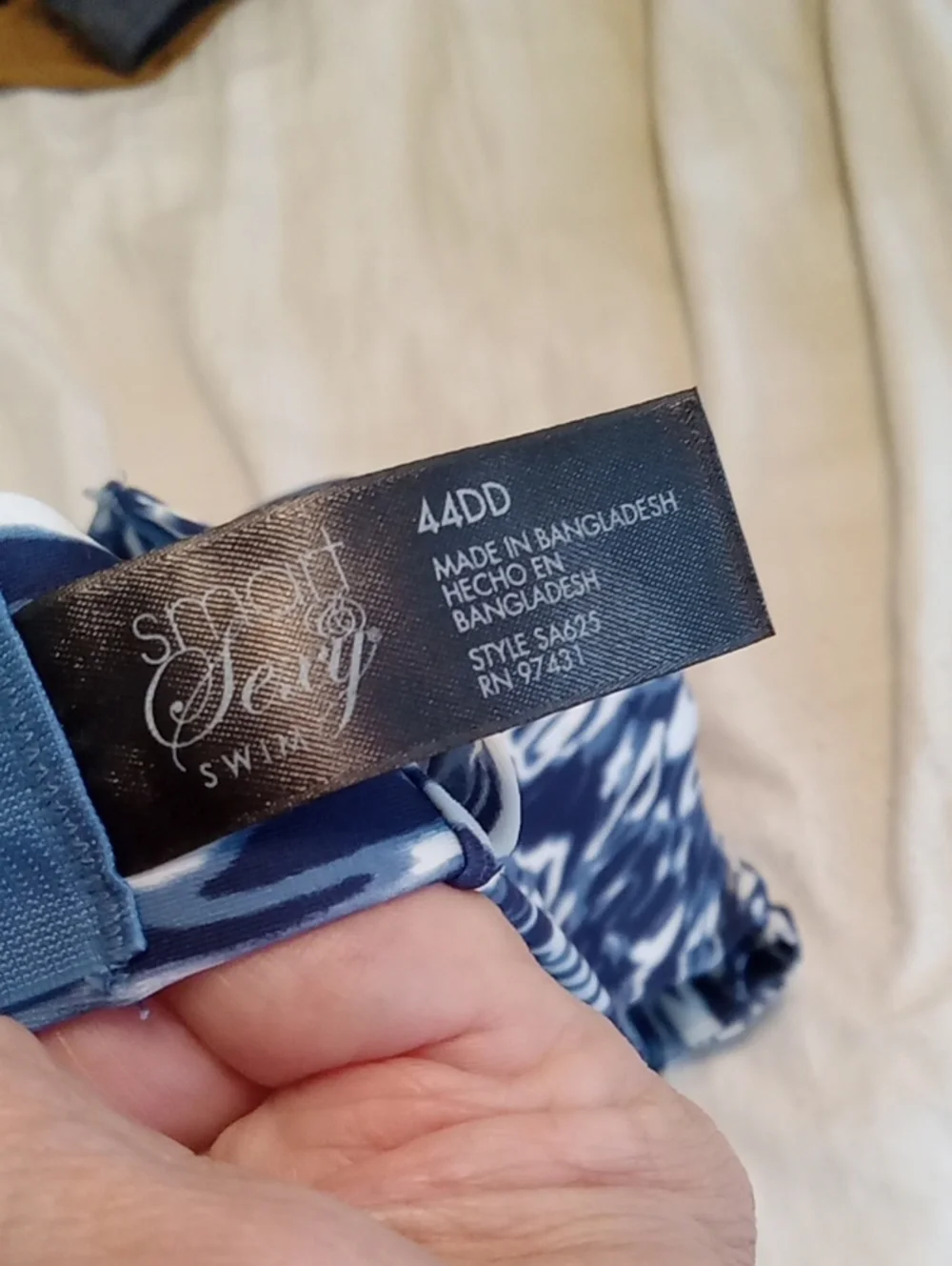 Secret Sassy Blue & White Printed Bikini Top - 44DD